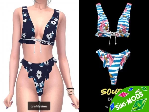 Мод Купальник Sour Bikini от Grafity Cc для Симс 4 скачать Дополнения для Sims 4