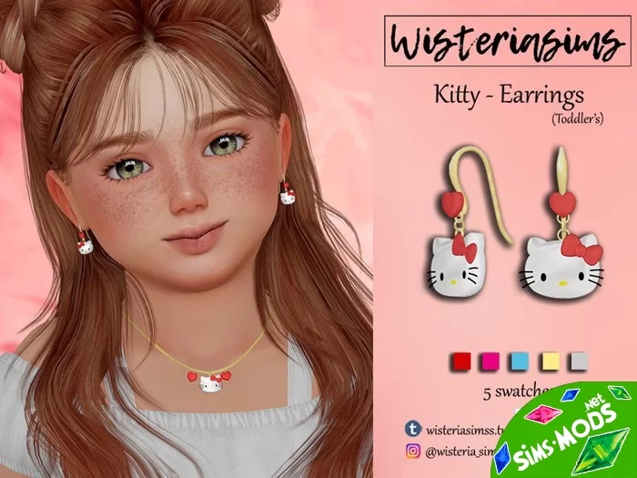 Детские серьги Kitty от WisteriaSims